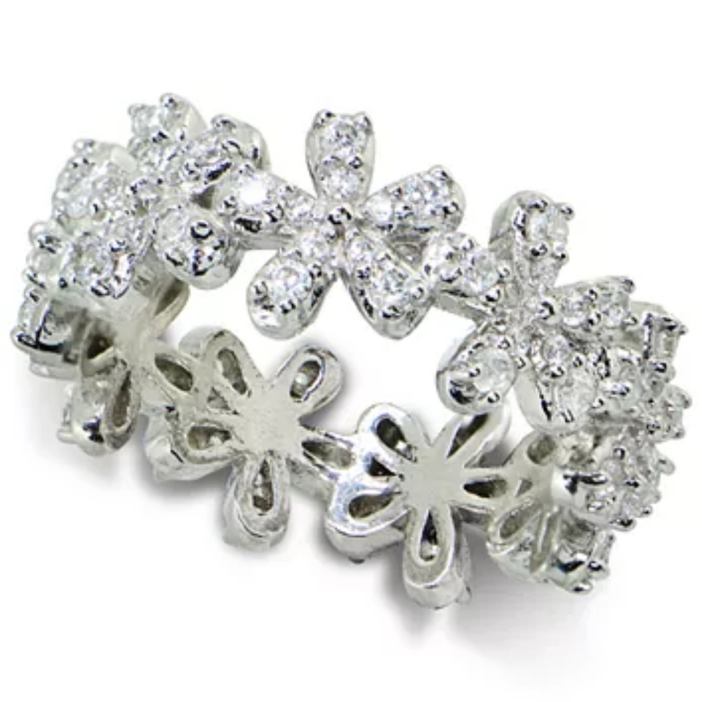Cubic Zirconia Flower Band in Sterling Silver